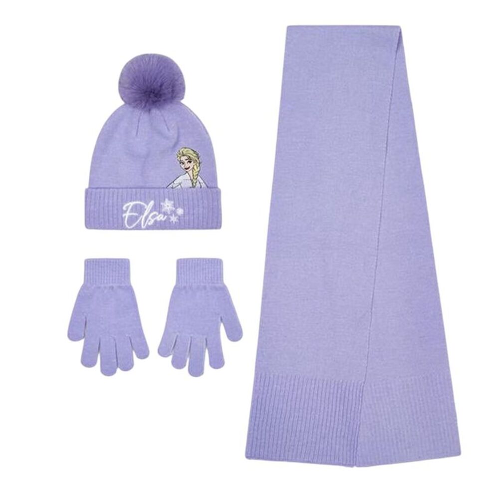 Frozen Girls Character Knitted Elsa Hat Gloves And Scarf Set / Purple